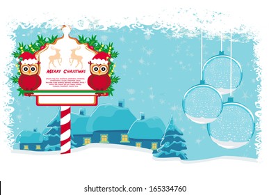 Winter card with cute owls 