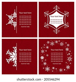 Winter card decorated with snowflakes for invitations or announcements in red color