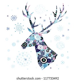 Winter card with decorative deer head