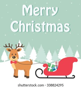 winter card deer and sleigh