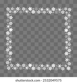 Tarjeta de invierno, marco, corona de muchos copos de nieve blancos diferentes. Ilustración vectorial aislada sobre un fondo a cuadros. elemento para fondo, tarjeta, saludo, invitación, cartel, Anuncio
