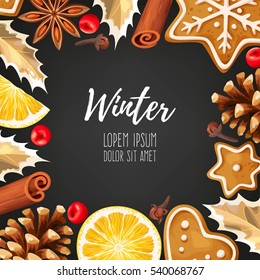 Winter card with gingerbread