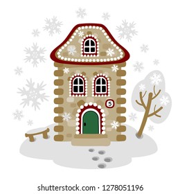 Winter card with gingerbread house. Vector image. Eps 10