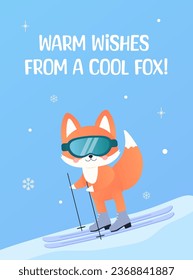 winter card, greeting, new year and christmas. with a cute fox.