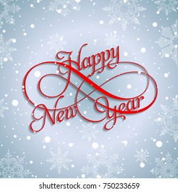 Winter card Happy New Year, banner blue red color isolated on the frosty background with snow and snowflakes. Vector illustration EPS 10