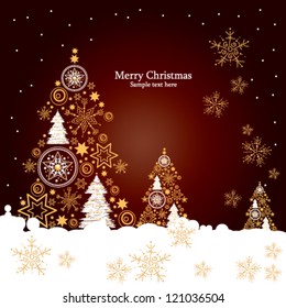 winter card with holiday tree