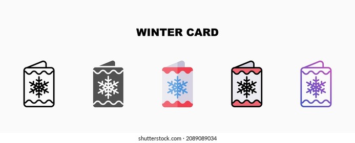 Winter Card icon set with different styles. Icons designed in outline, flat, glyph, line colored and gradient. Can be used for web, mobile, ui and more. Enjoy this icon for your project.