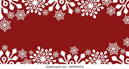 Letrero de la tarjeta de invierno cabecera decoración navideña fondo rojo. Símbolo blanco de cristal de nieve de invierno