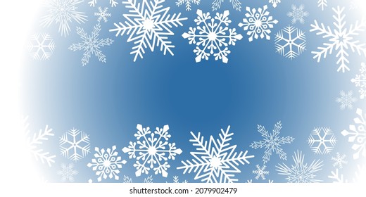 Cabecera del folleto de la tarjeta de invierno Decoración de Navidad fondo azul. Símbolo de cristal de nieve de invierno sobre fondo con gradiente