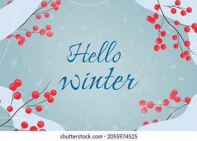 Winter card with leaves and branches - blue background