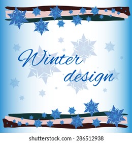 Winter card. Light blue greeting cards background with decorative elements. Fashionable postcard. Fashion printing design for different print products. Beautiful blue snowflakes. Winter design. Vector