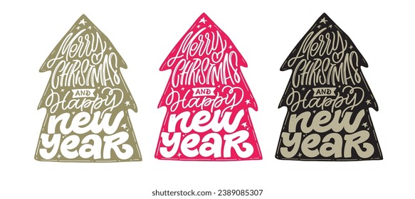 Winter card. Merry Christmas and happy new year - cute postcard. Lettering label for poster, banner, web, sale, t-shirt design. New year holiday greeting card.