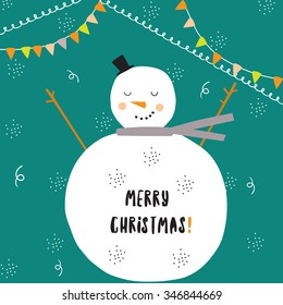 winter card merry christmas snowman