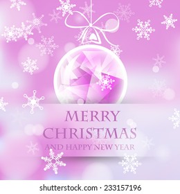 winter card with pink crystalline ball. christmas concept