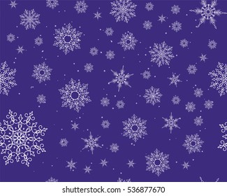 Winter card snowflake pattern. Winter frosty background. Christmas. Snowfall. Snowstorm. New Year. Weather. Vector paper illustration.