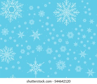 Winter card snowflake pattern. Winter frosty background. Christmas. Snowfall. Snowstorm. New Year. Weather. Vector paper illustration.
