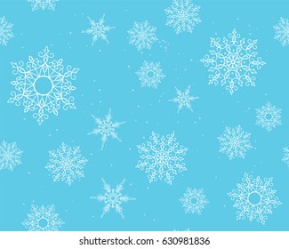 Winter card snowflake pattern. Winter frosty background. Christmas. Snowfall. Snowstorm. New Year. Weather. Vector paper illustration.