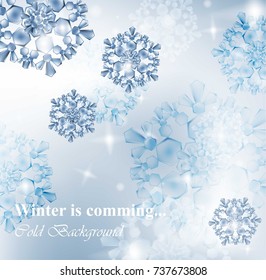 Winter card with snowflakes. Blue frost ice background