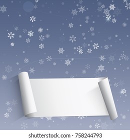 Winter card with snowflakes and frame for text. Vector paper illustration.