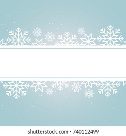 Winter card template with snowflakes and dots, place for text. Vector background for xmas and new year design