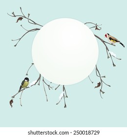 Winter card with titmouse and goldfinch