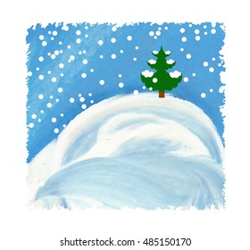 Winter card with tree and snow . Vector  illustration.