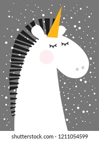 Winter card with unicorn