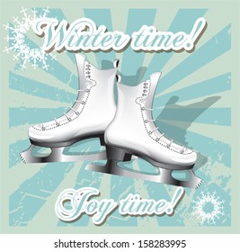 Winter card with women's ice skates