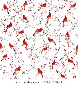 winter cardinal seamless berry red textile print