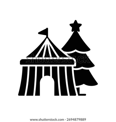 Winter carnival icon with circus tent and tree