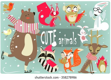 winter cartoon animals