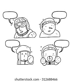 winter cartoon character with speech bubble