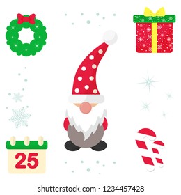 winter cartoon christmas gnome and christmas elements