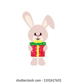 winter cartoon cute bunny with christmas gift