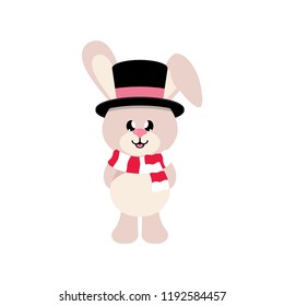 winter cartoon cute bunny with scarf and hat