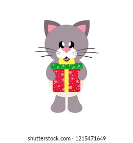 winter cartoon cute cat with christmas gift