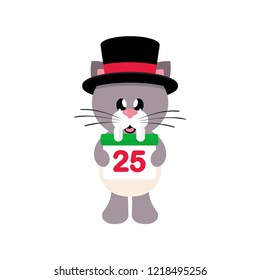 winter cartoon cute cat in hat with christmas calendar