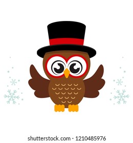 winter cartoon cute owl in hat
