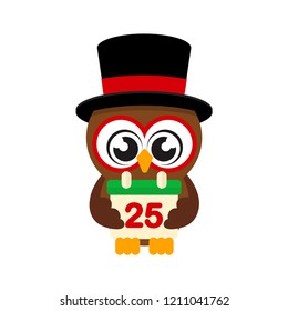 winter cartoon cute owl in hat with christmas calendar