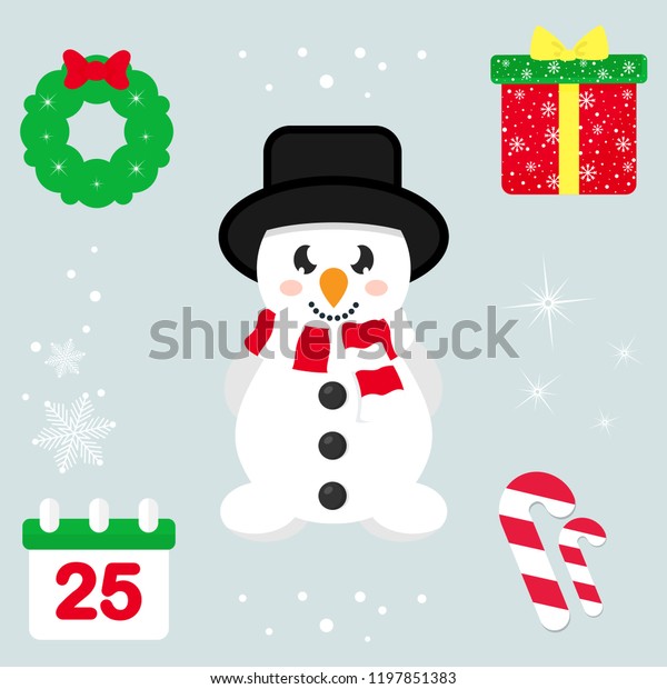 Winter Cartoon Cute Snowman Scarf Christmas Stock Vector Royalty Free