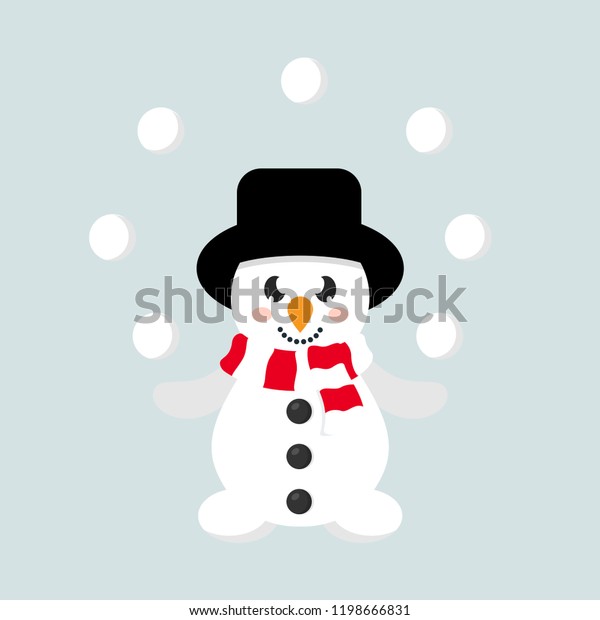 Winter Cartoon Cute Snowman Scarf Snowball Stock Vector Royalty Free