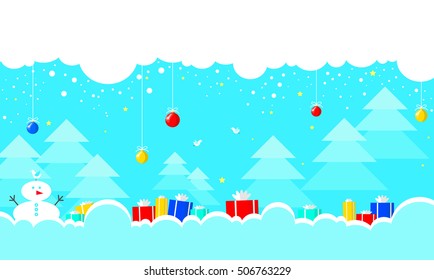 Winter cartoon landscape, christmas background. Vector