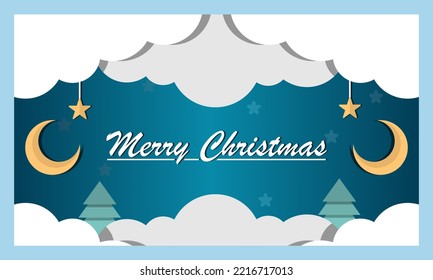 Winter cartoon paper landscape. Merry christmas banner design inspiration.