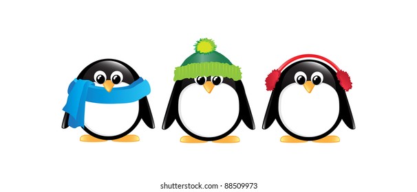 Winter cartoon penguins isolated on white. EPS10 vector format.