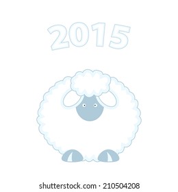 winter cartoon sheep character. Vector illustration EPS 10. Chinese new year symbol isolated on white background and 2015 figure.