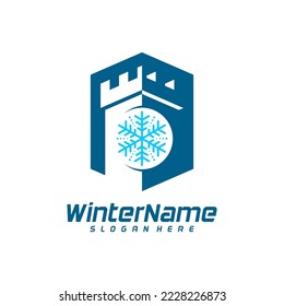 Winter castle logo template, castle Winter logo design vector