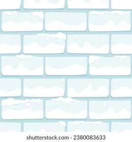 Winter Castle Wall Covered With Snow, Seamless Texture. Cartoon  Hand Drawn White Bricks Asset for Game, Design, UI, Textile or Wrapping Paper
