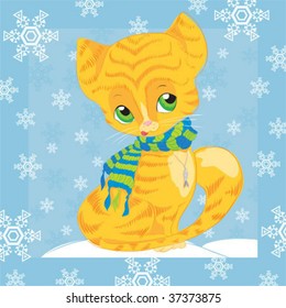 Winter cat with scarf