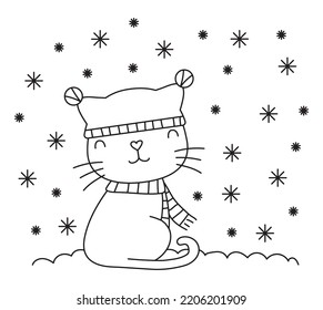 Winter cat in the snow vector illustration