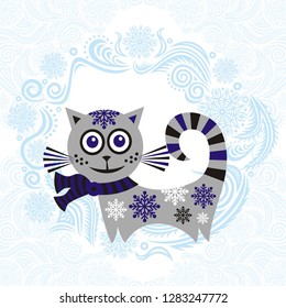 Winter cat. Vector illustration